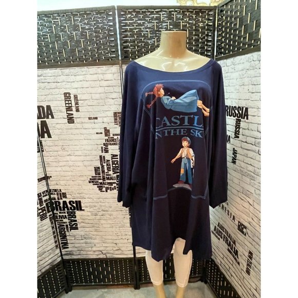 torrid Tops - Torrid Her Universe Studio Ghibli Plus 6 Navy Castle in the Sky 3/4 Sleeve Tee